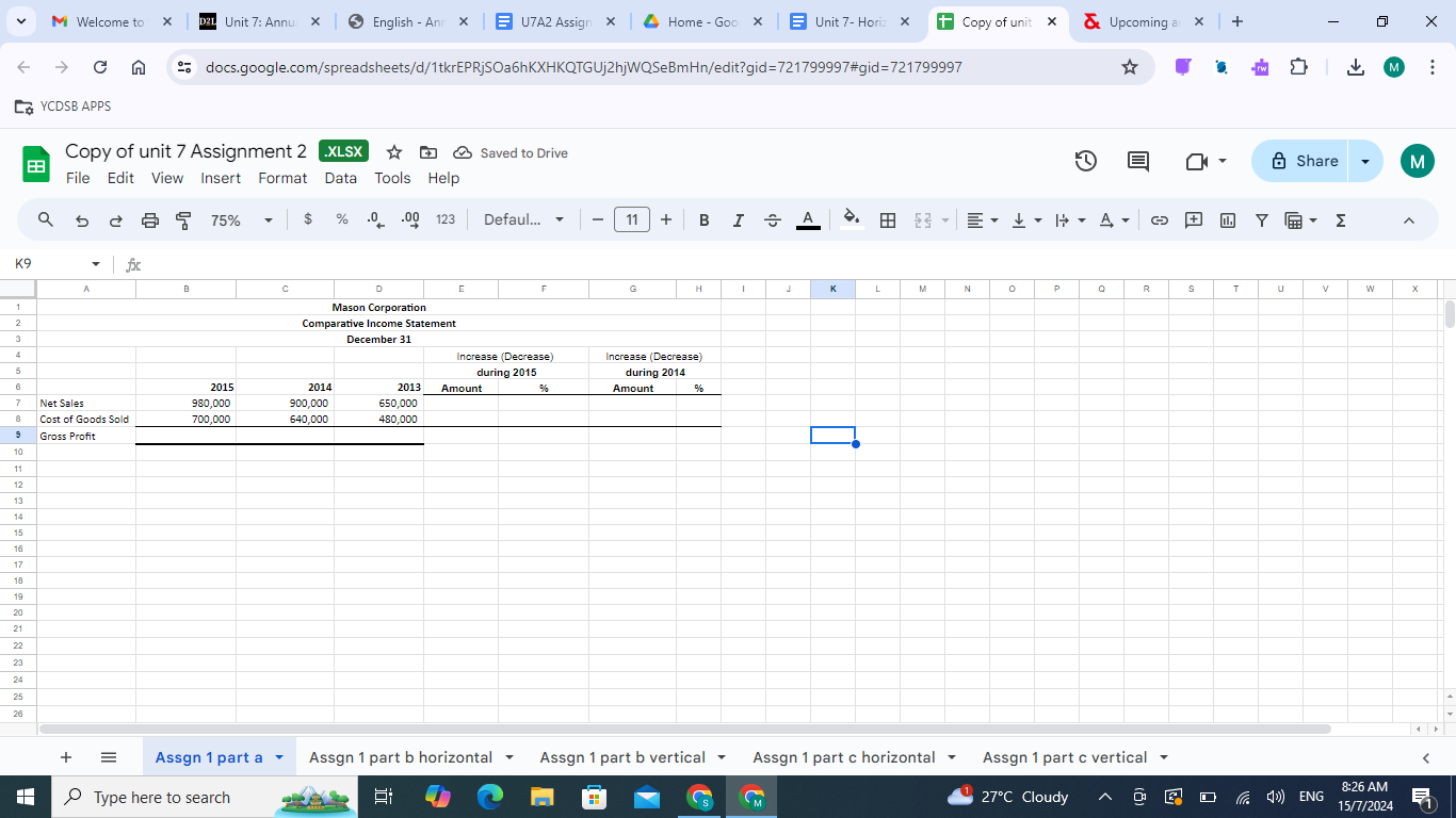 " Assignment 1 - Horizontal and Vertical Analysis