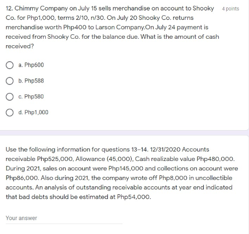 10. An aging of a company's accounts