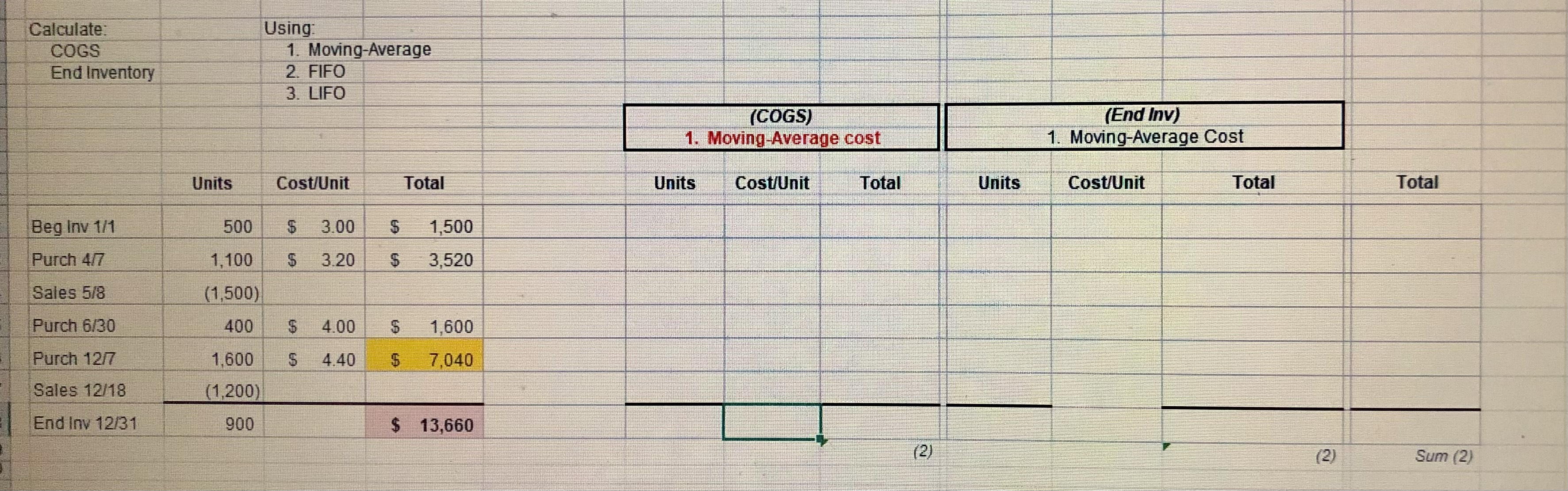 Calculate Using: COGS 1. Moving-Average End