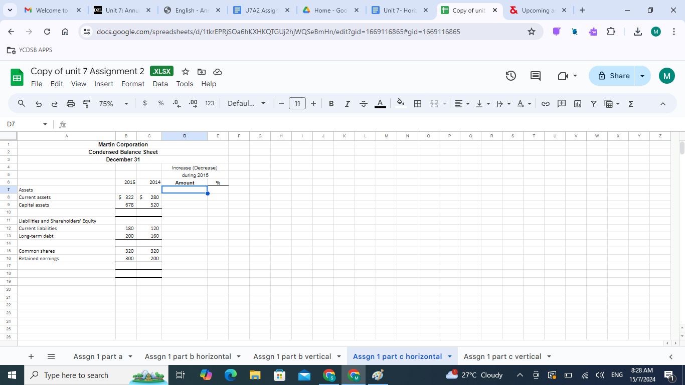 " Assignment 1 - Horizontal and Vertical Analysis