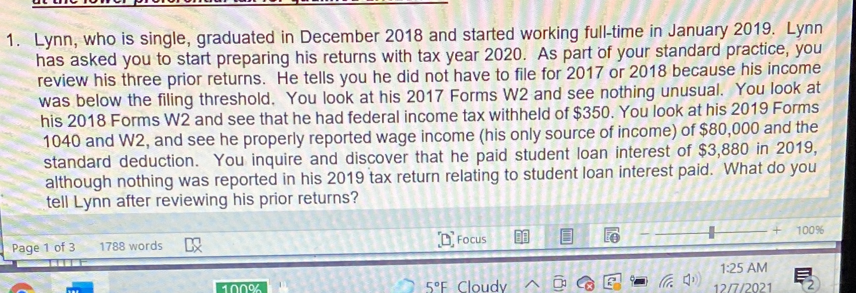 1. Lynn, who is single, graduated in December