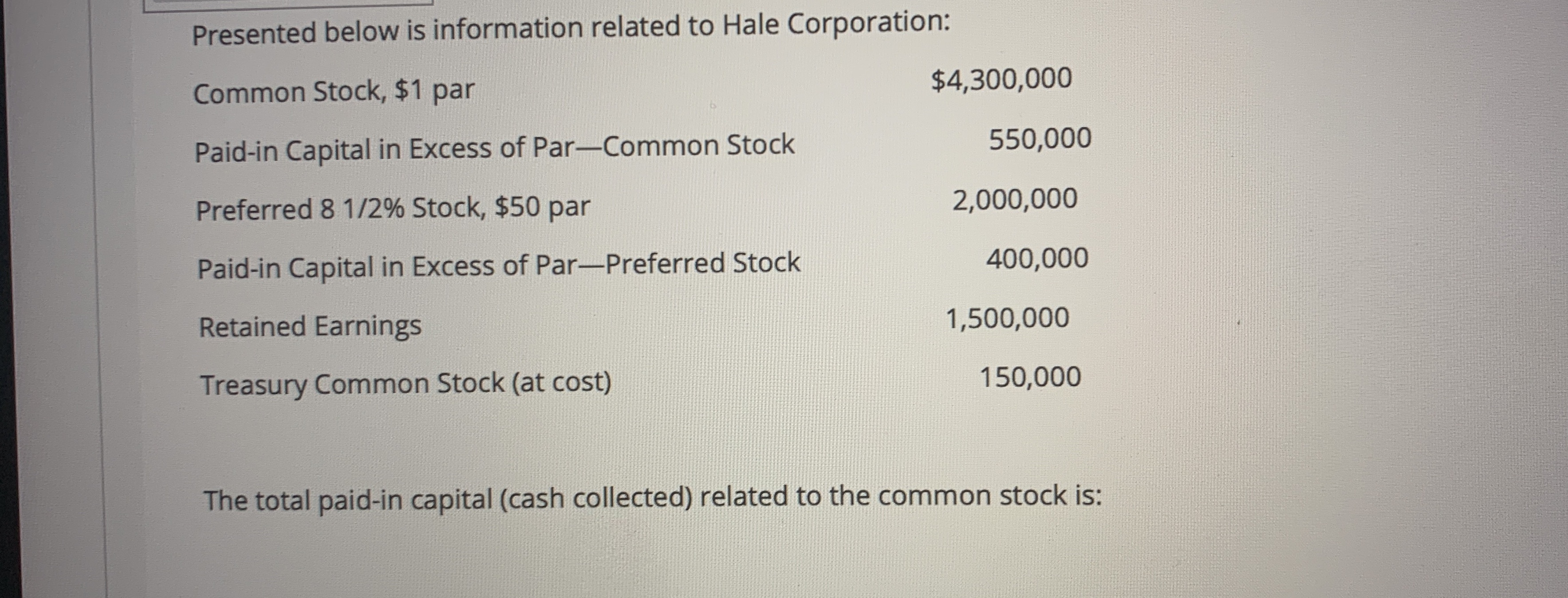 Presented below is information related to Hale