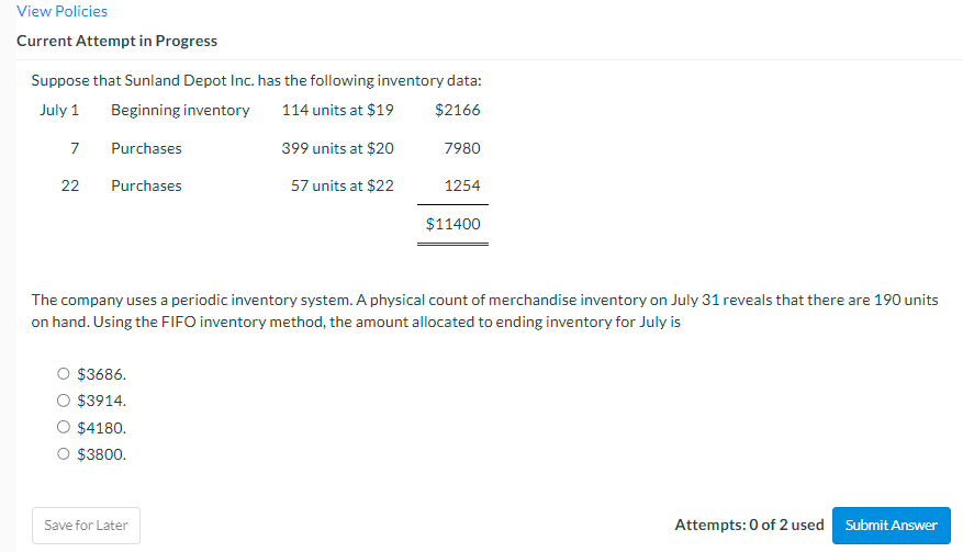View Policies Current Attempt in Progress Suppose