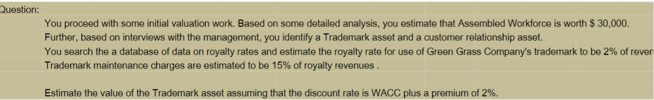 Question: You proceed with some initial valuation