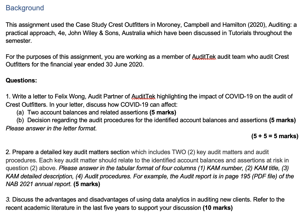 Background This assignment used the Case Study