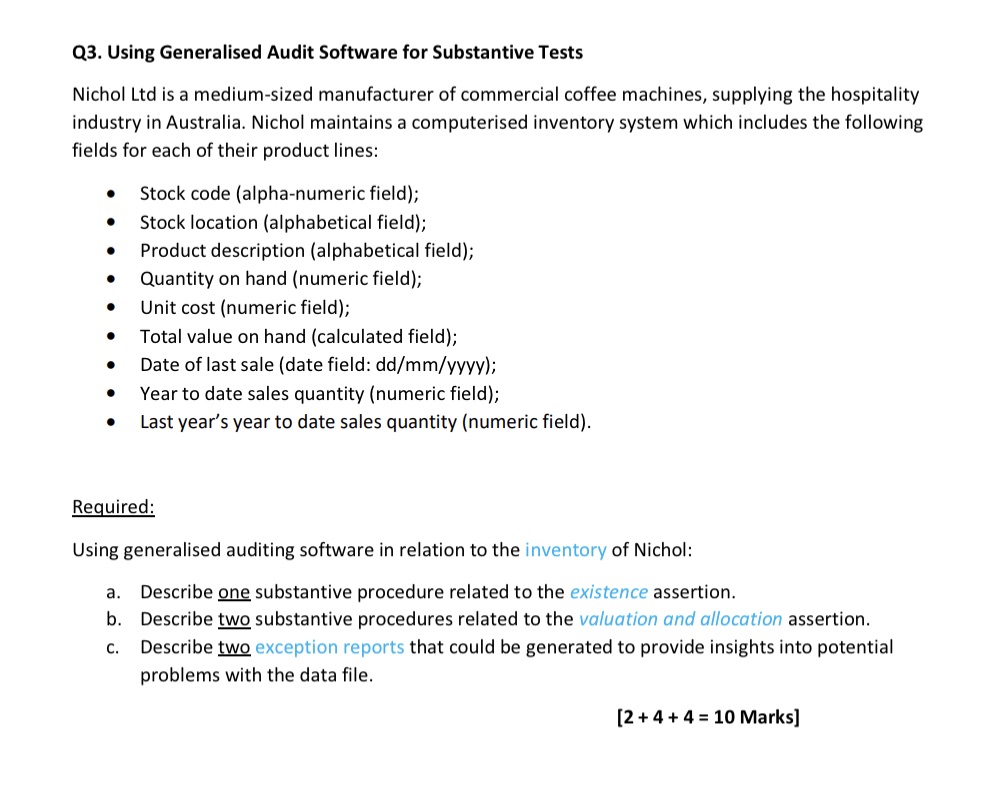 Q3. Using Generalised Audit Software for