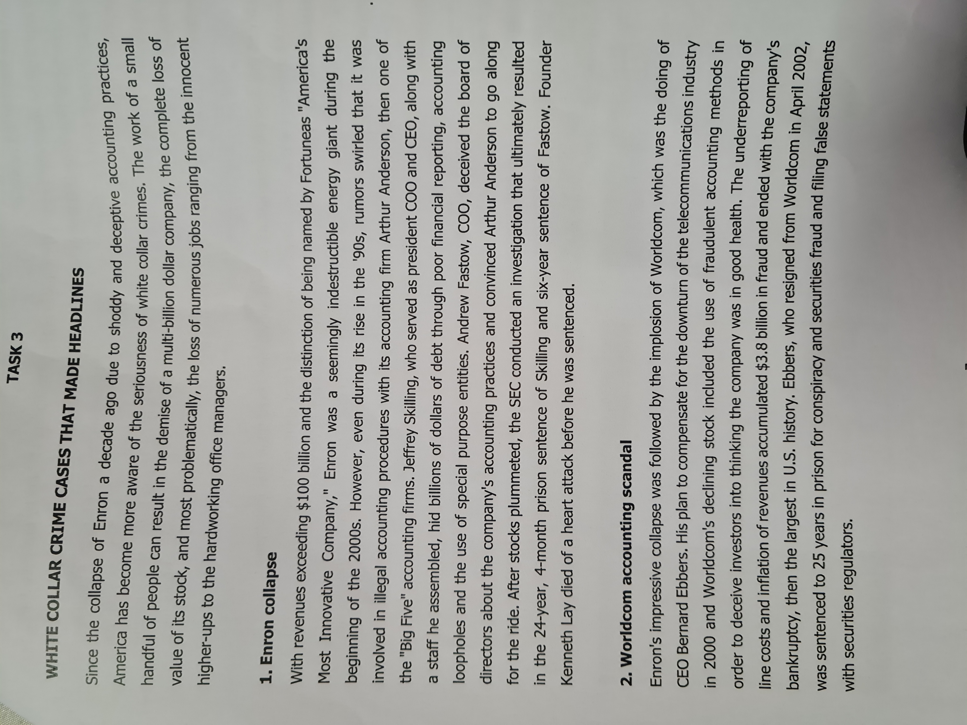 TASK 3 WHITE COLLAR CRIME CASES THAT MADE