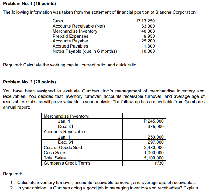 Answer the following problems based on what is