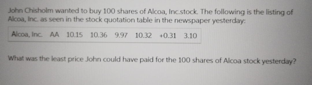 accounting ashs John Chisholm wanted to buy 100
