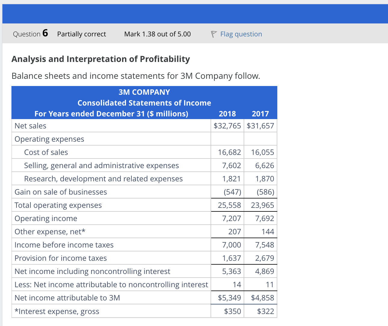 Question 6 Partially correct Mark 1.38 out of