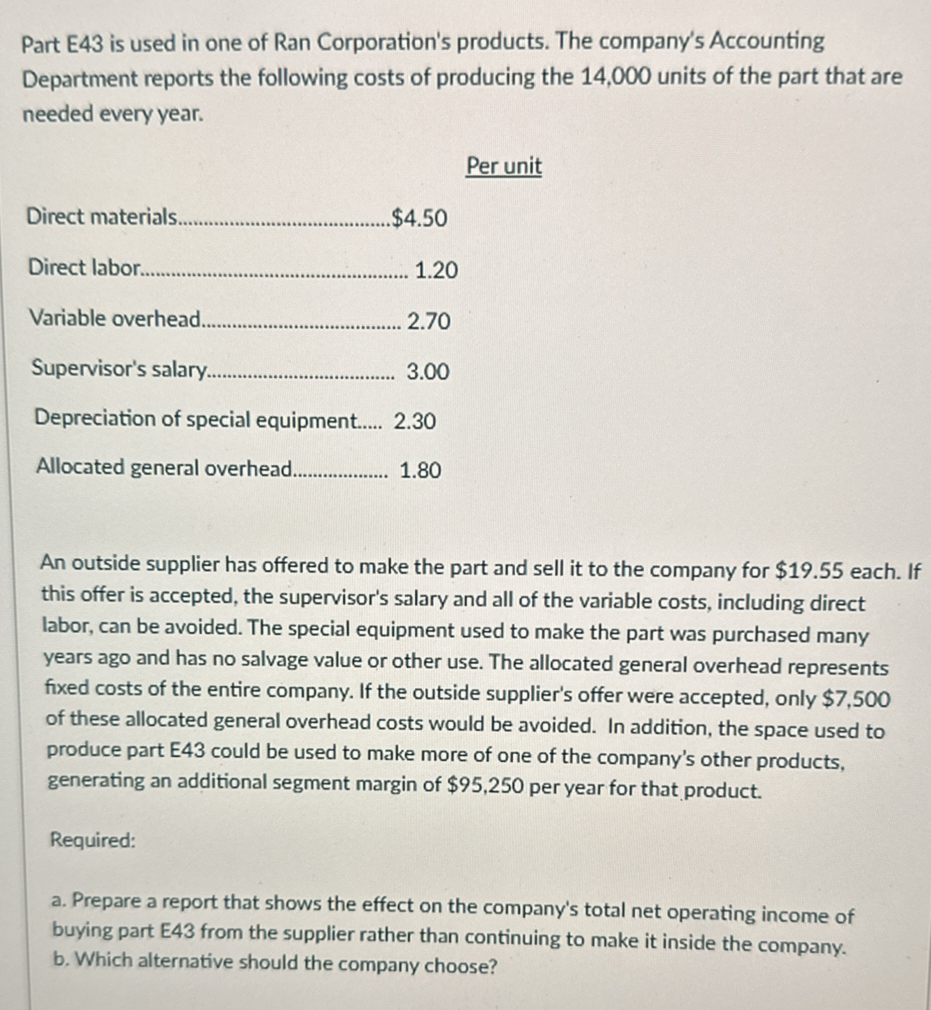 Part E 4 3 is used in one of Ran Corporation's