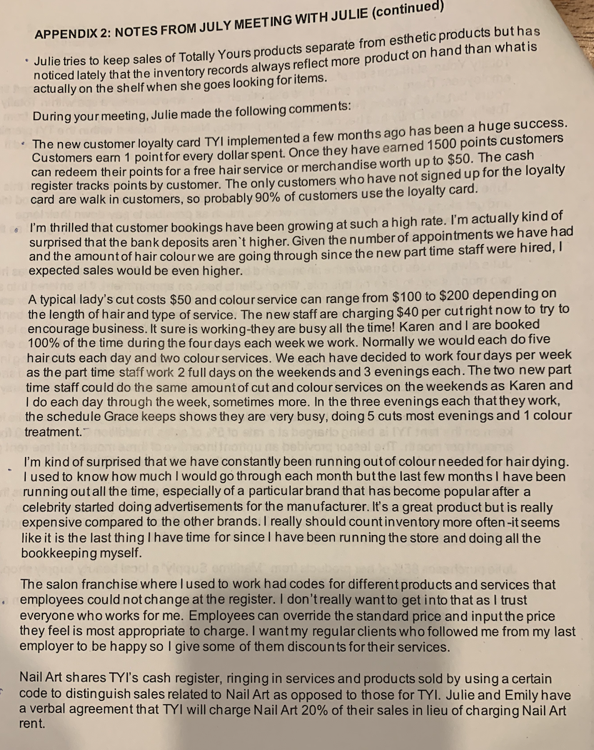 APPENDIX 2: NOTES FROM JULY MEETING WITH JULIE