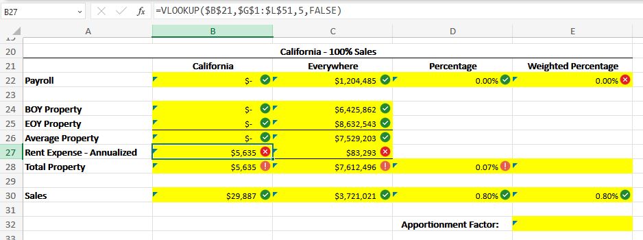 please find the formulas for the yellow sections