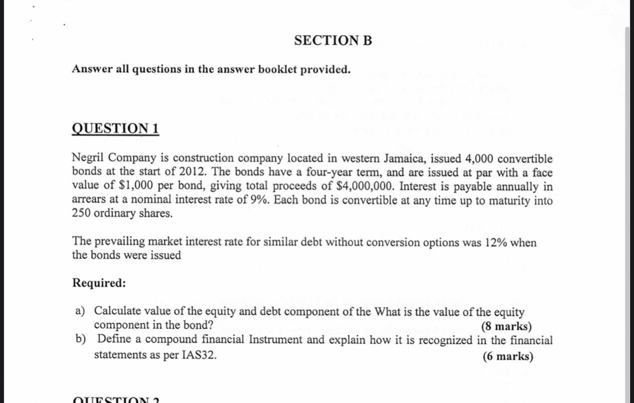 SECTION B Answer all questions in the answer