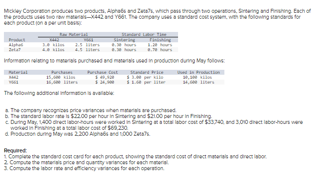 10.1 help solve Mickley Corporation produces two