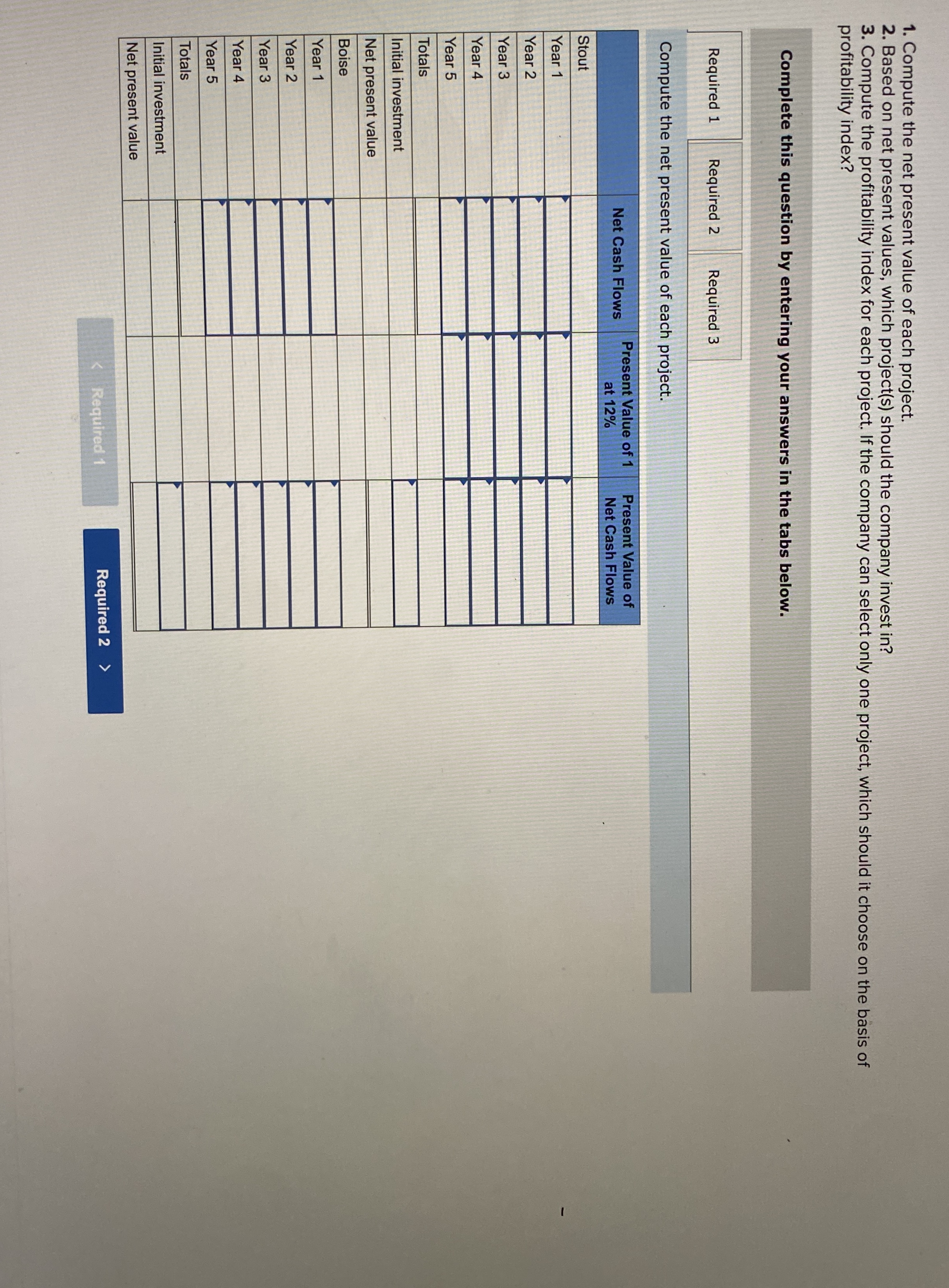 Compute the net present value of each project.