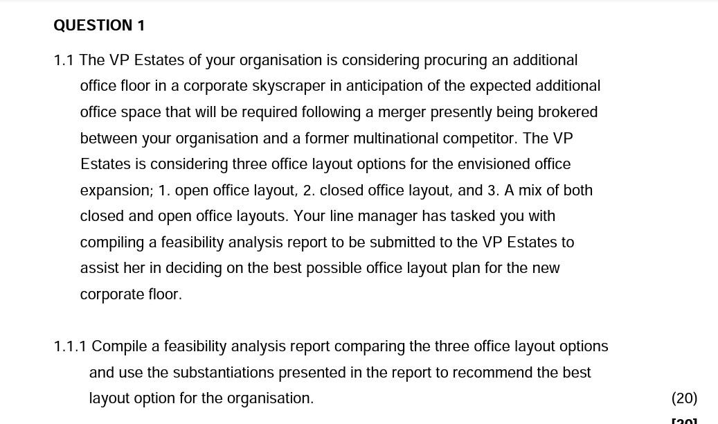 3 QUESTION 1 1.1 The VP Estates of your