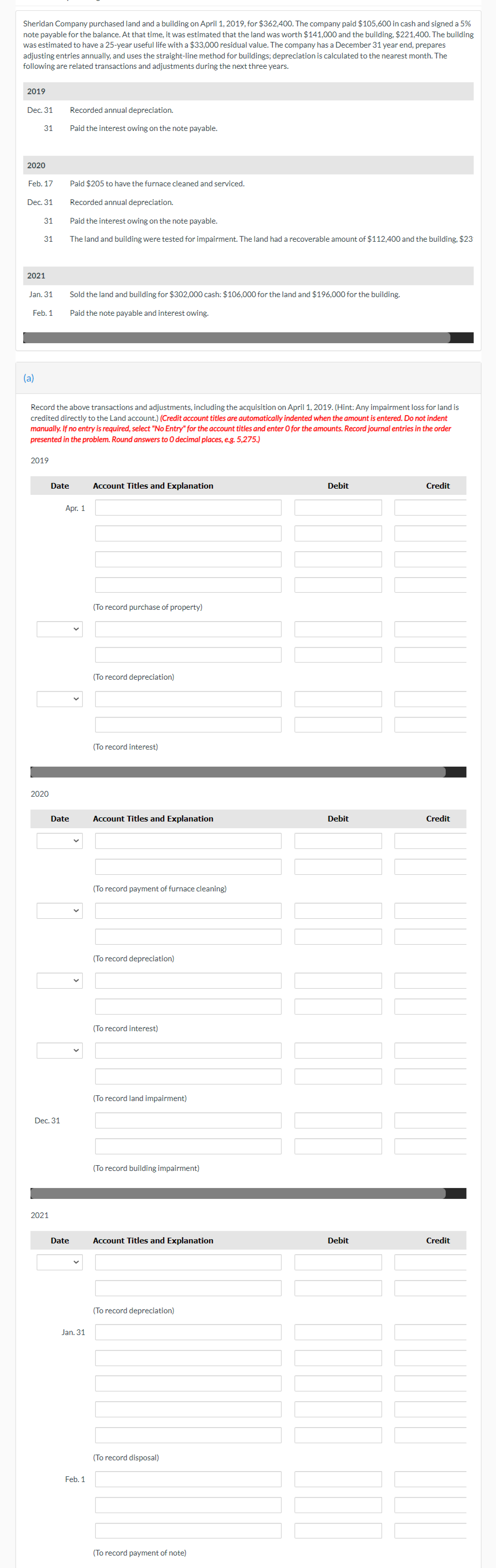 Sheridan Company purchased land and a building on