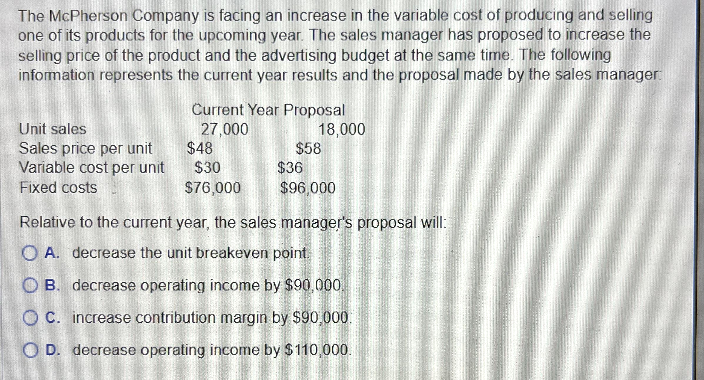The McPherson Company is facing an increase in