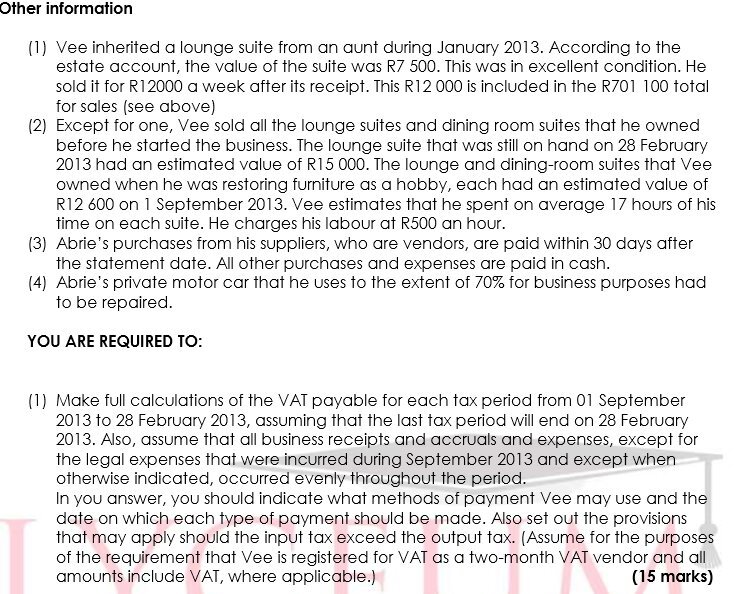 Other information [1] 'v'ee inherited a lounge
