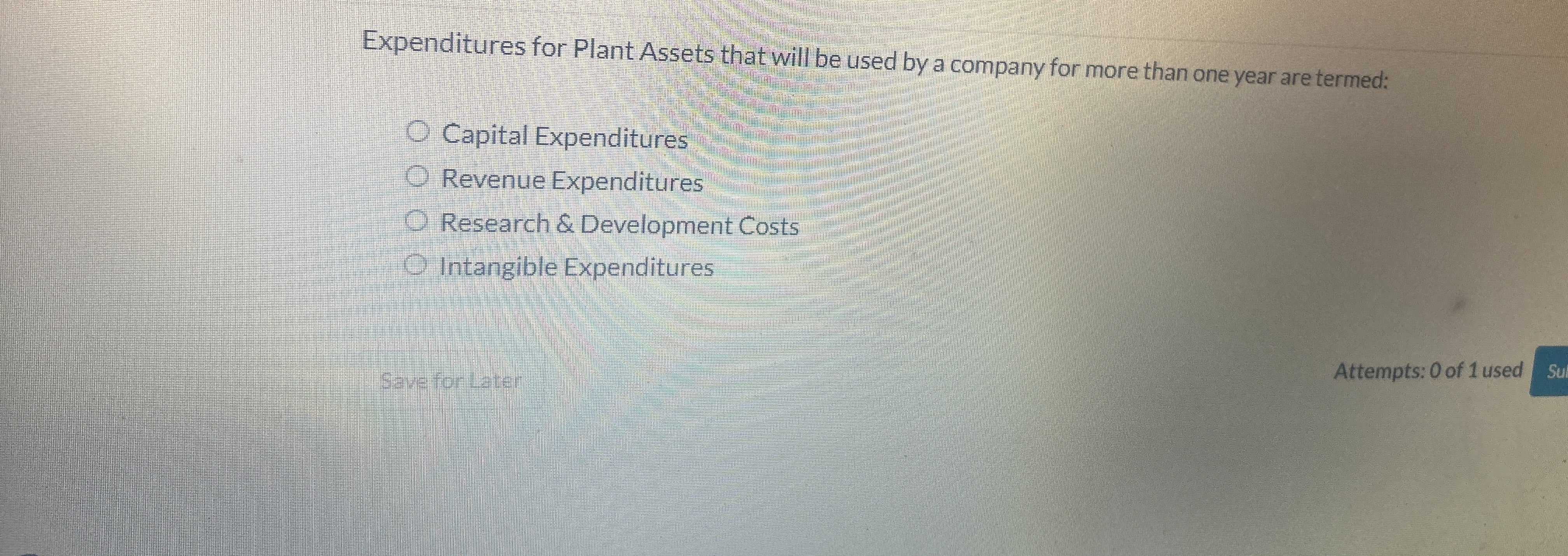 Expenditures for Plant Assets that will be used