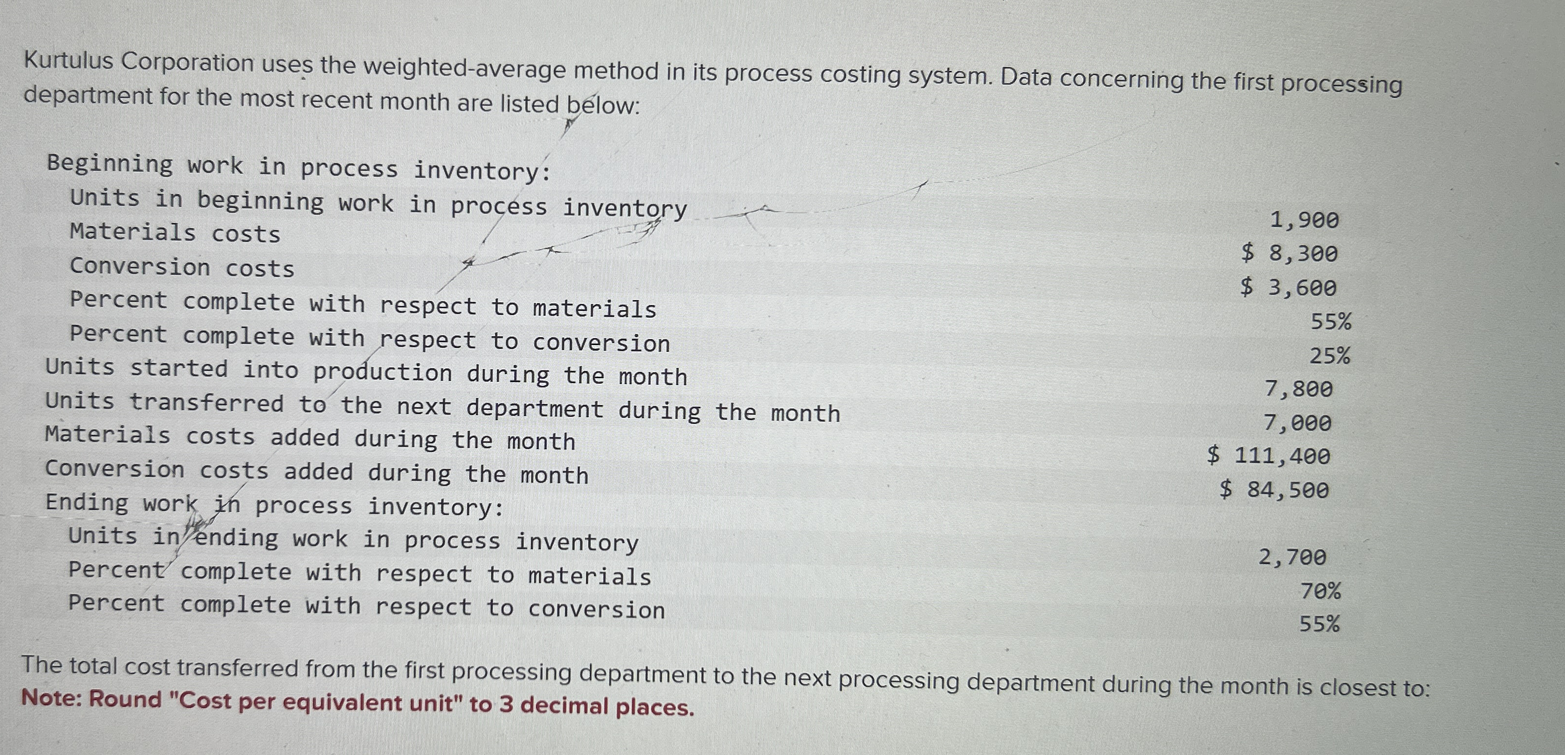 Kurtulus Corporation uses the weighted - average