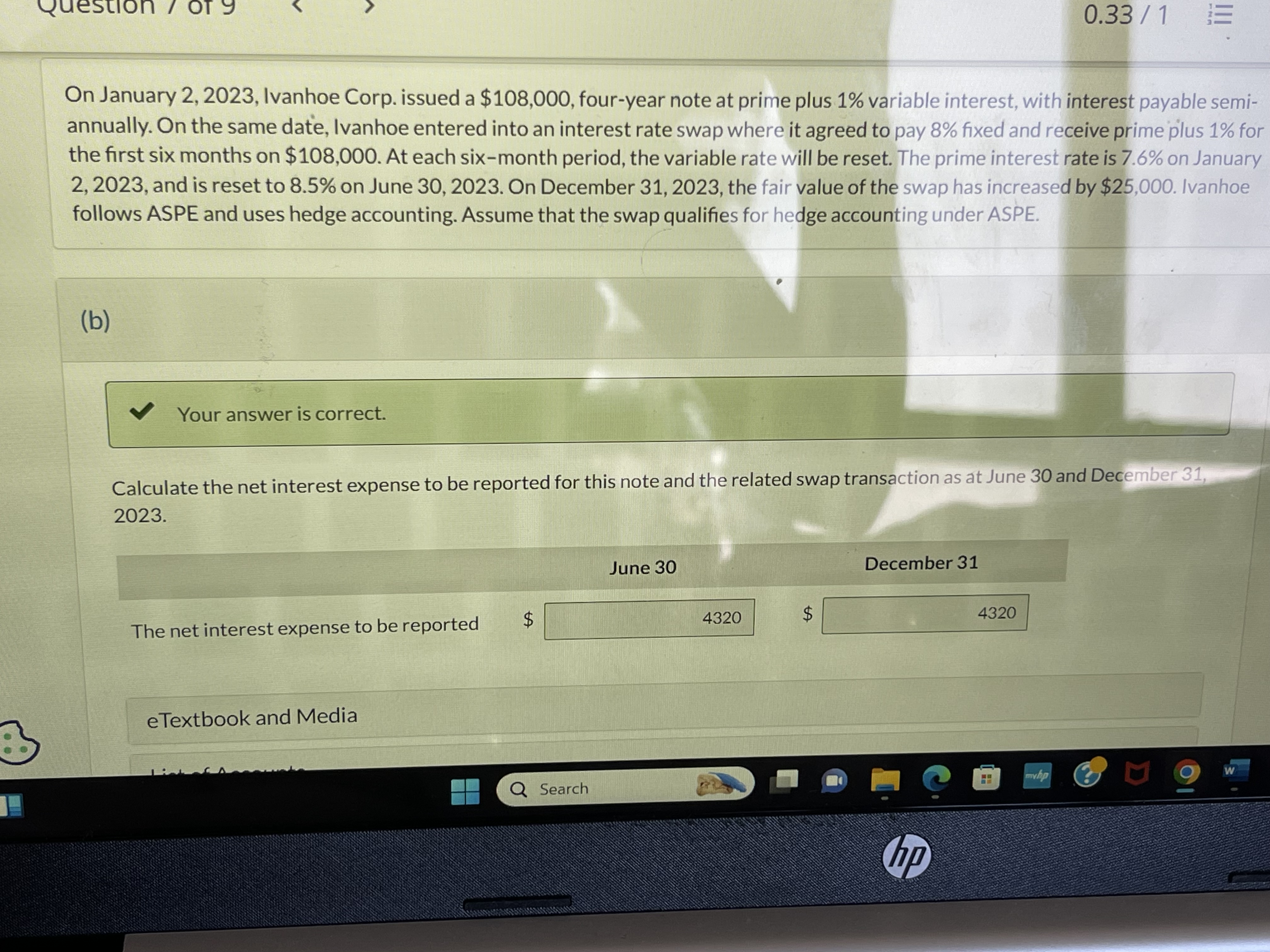 Question / Of y 0.33 / 1 On January 2, 2023,