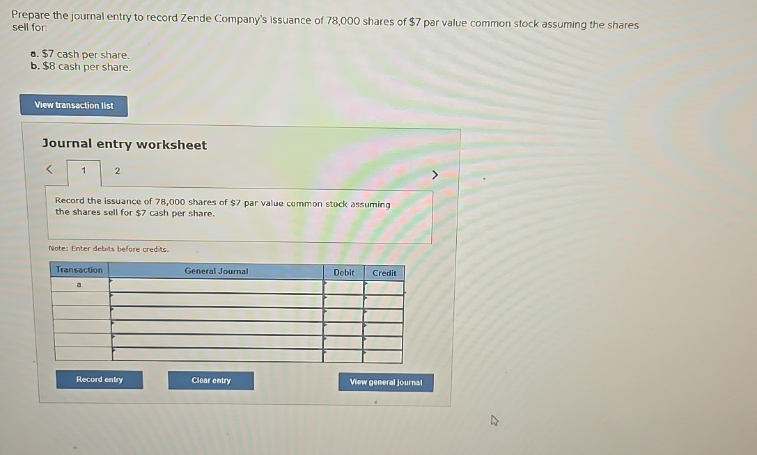 Prepare the journal entry to record Zende