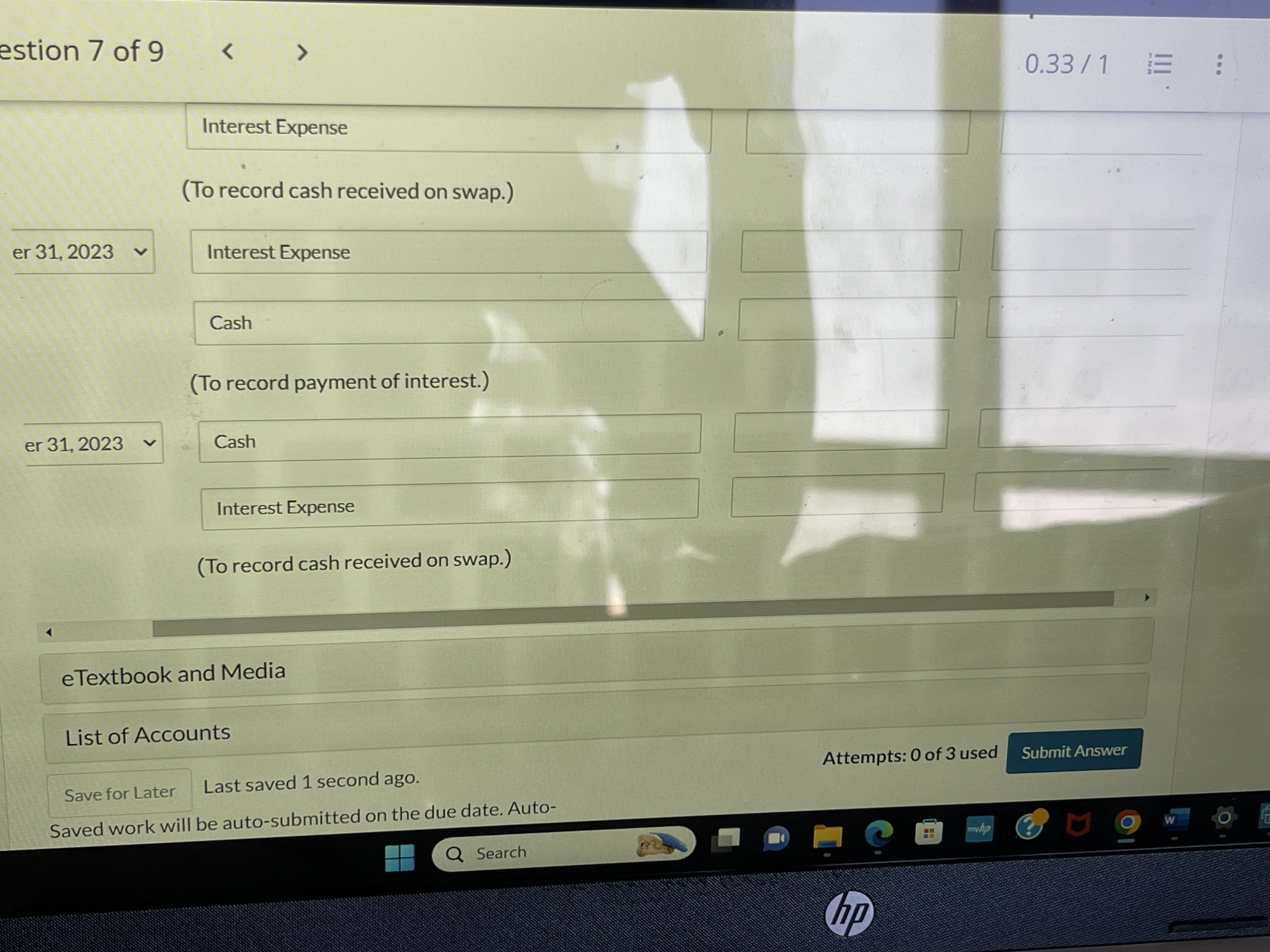 Question / Of y 0.33 / 1 On January 2, 2023,