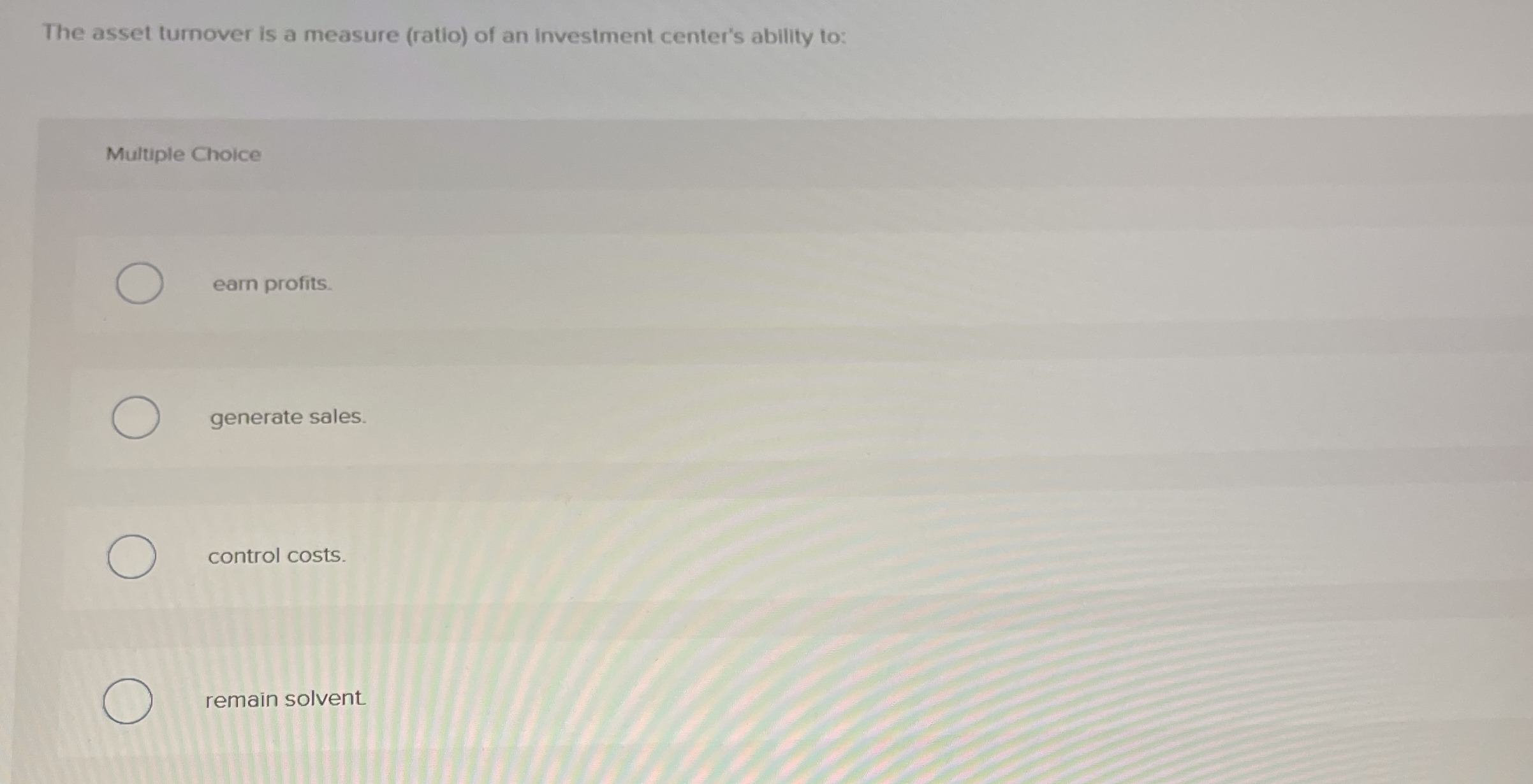 The asset tumover is a measure ( ratio ) of an