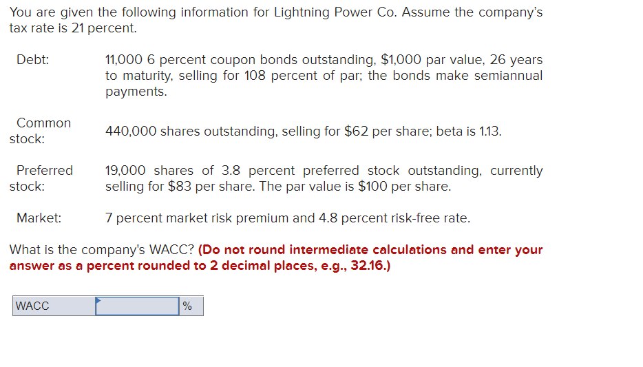 You are given the following information for