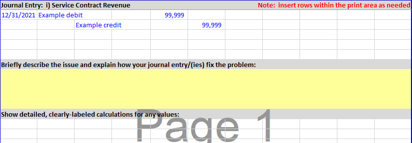Journal Entry: i) Service Contract Revenue Note: