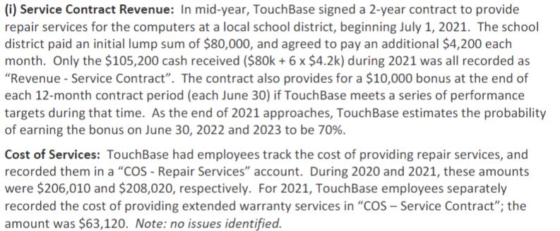 Journal Entry: i) Service Contract Revenue Note: