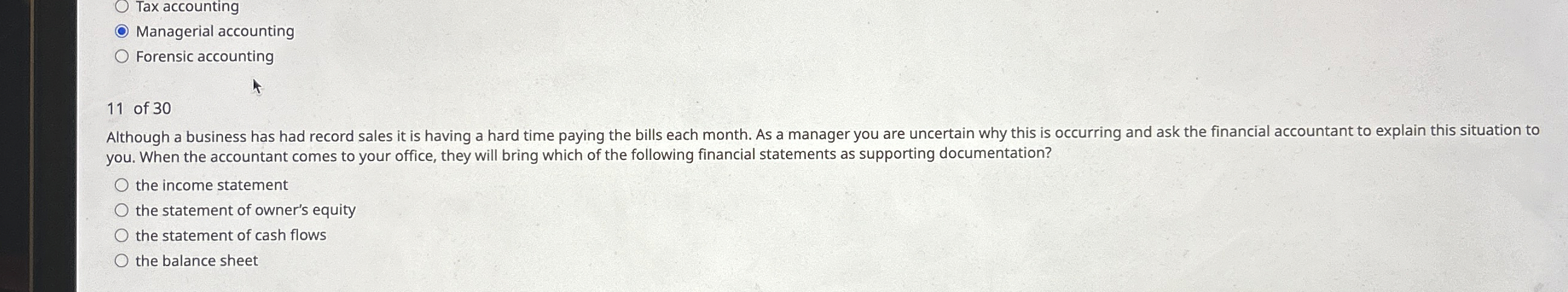 Tax accounting Managerial accounting Forensic