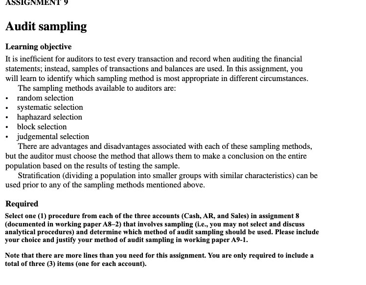 ASSIGNMENT Audit sampling Learning objective It