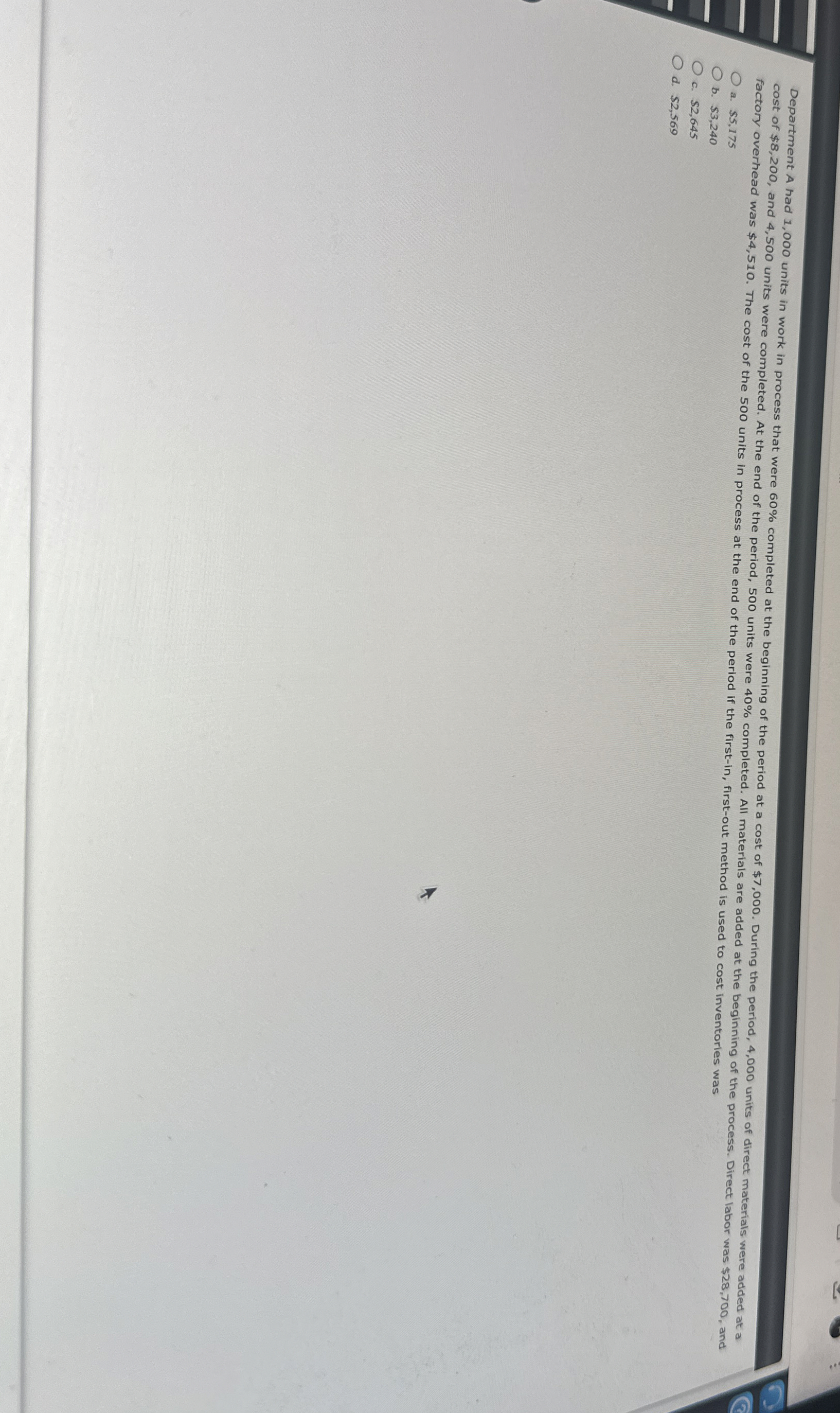 factory overhead was $ 4 , 5 1 0 . The cost of