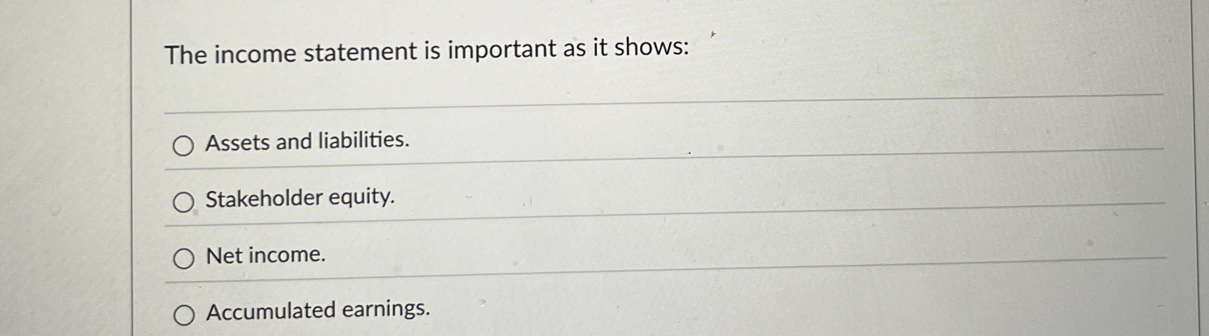 The income statement is important as it shows: q
