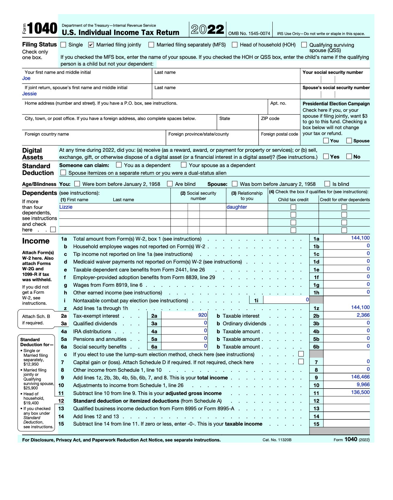 Joe and Jessie are married and have one dependent