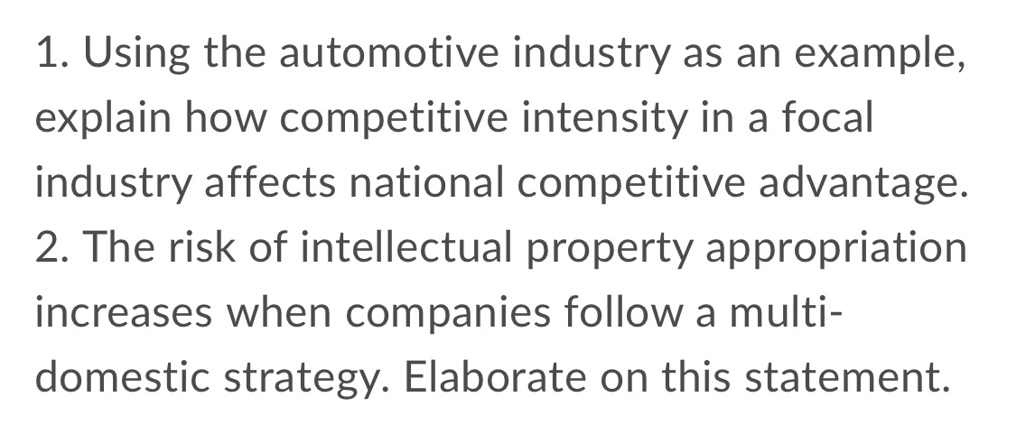 1. Using the automotive industry as an example,