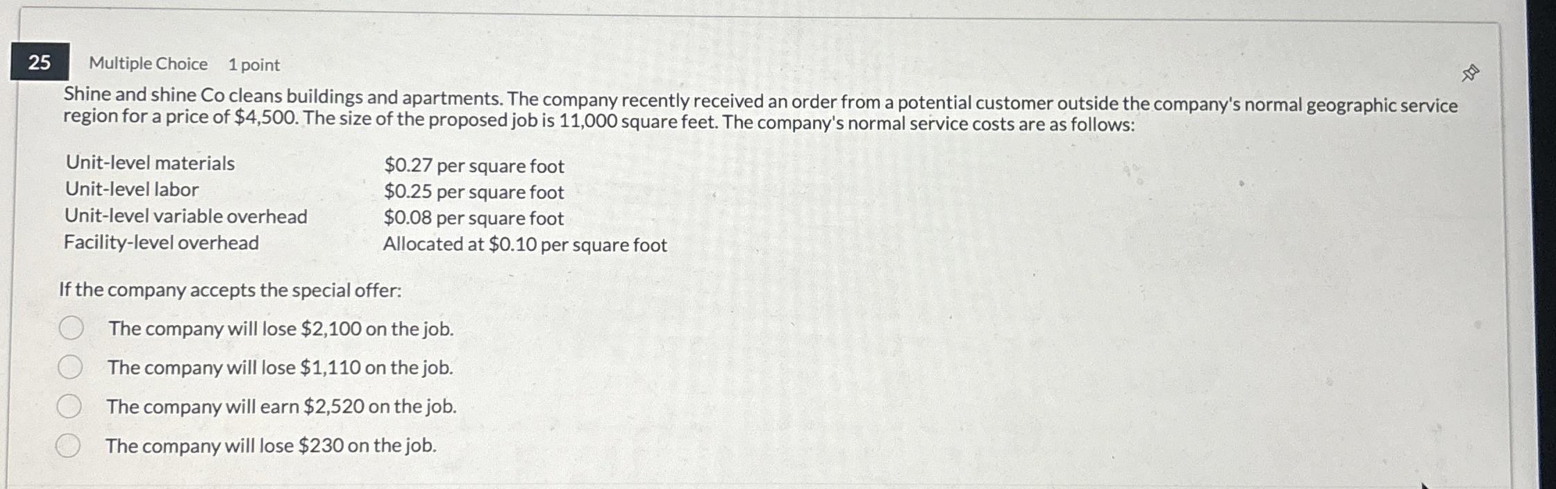 2 5 Multiple Choice 1 point Shine and shine Co