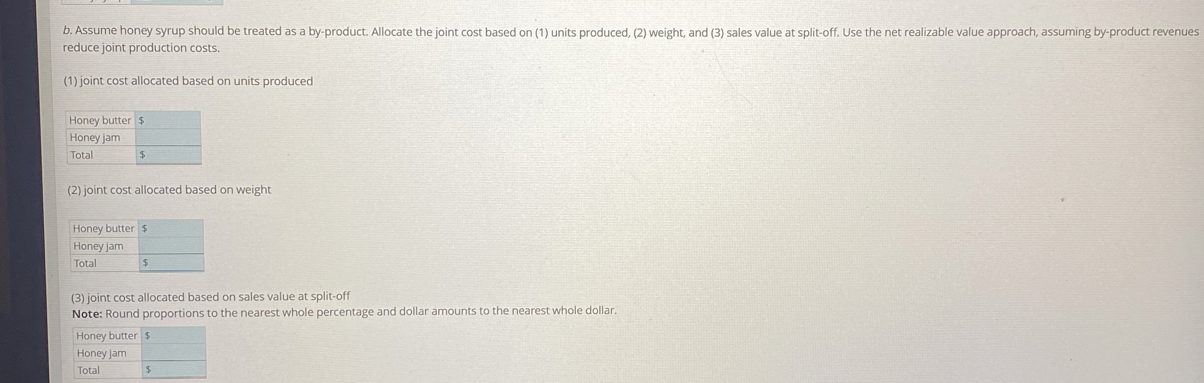 b . Assume honey syrup should be treated as a by