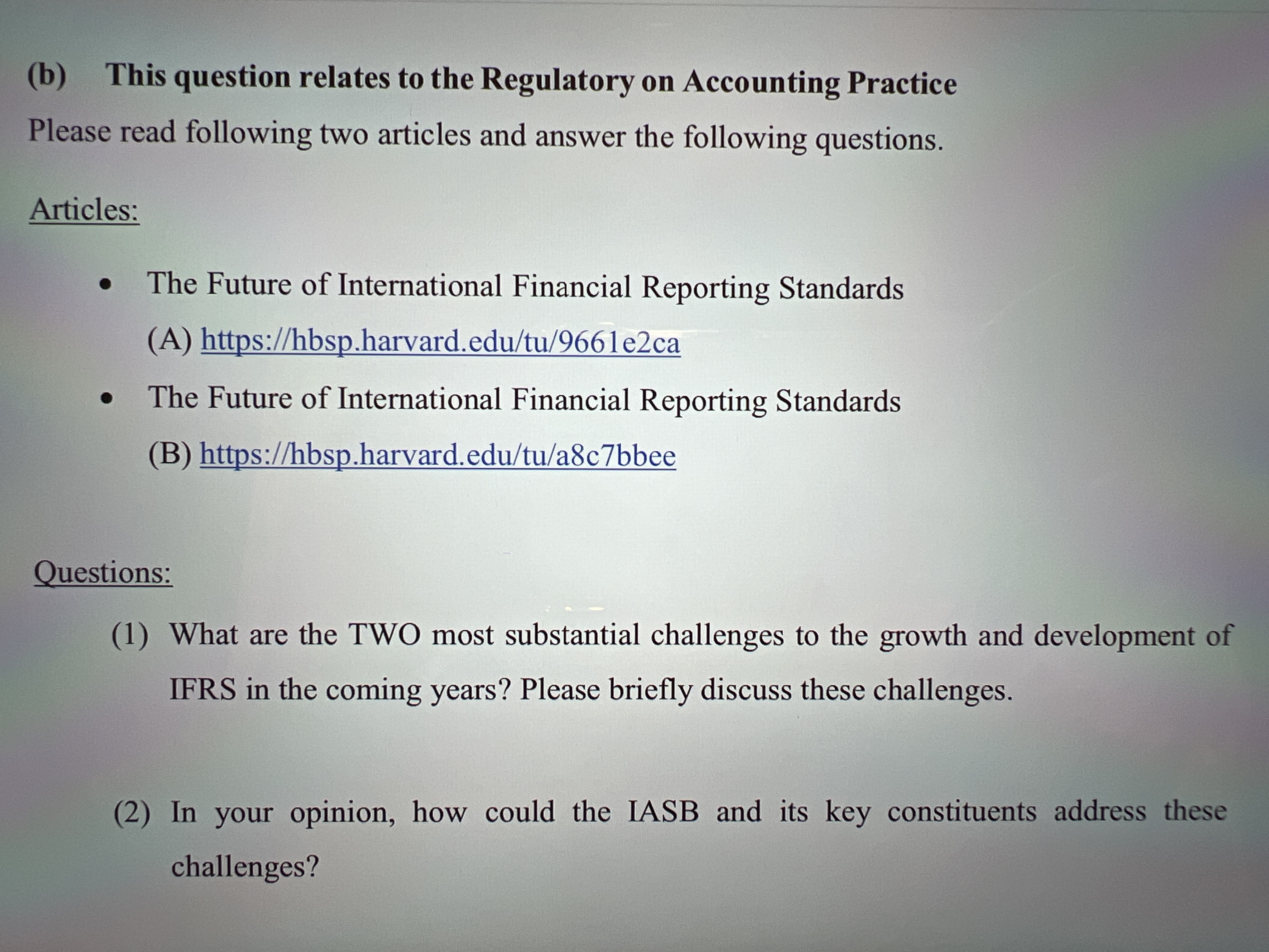 (b) This question relates to the Regulatory on