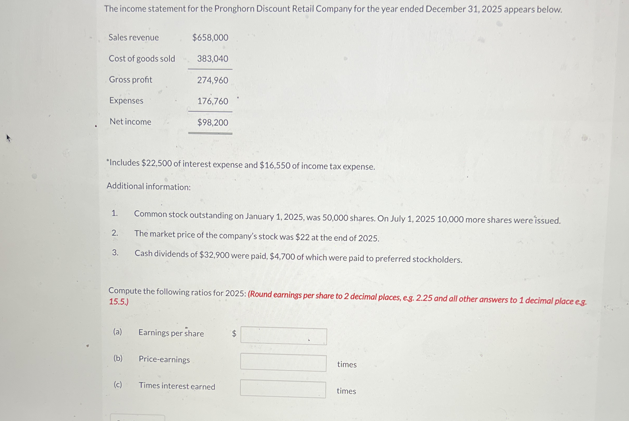 The income statement for the Pronghorn Discount