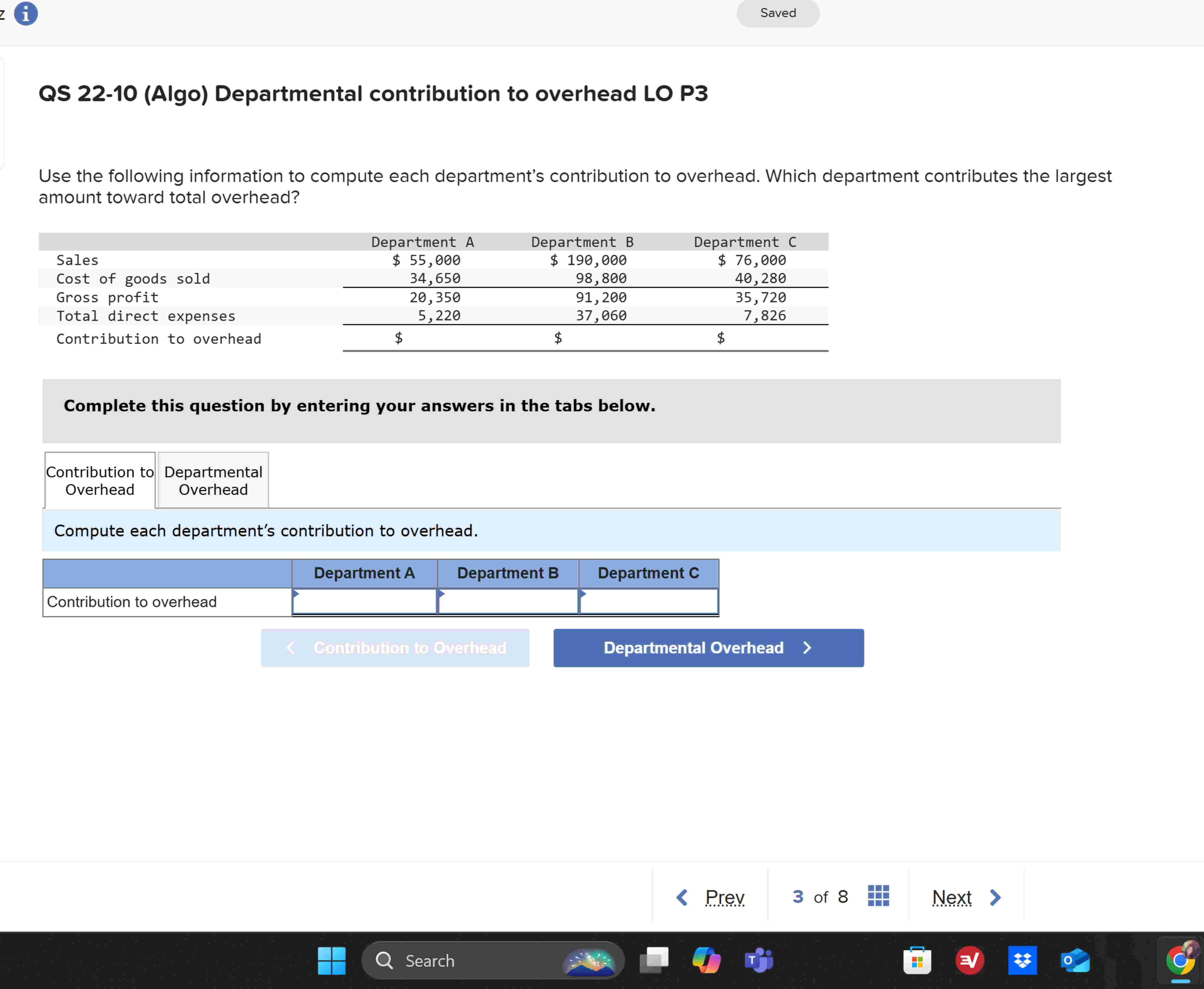 QS 2 2 - 1 0 ( Algo ) Departmental contribution