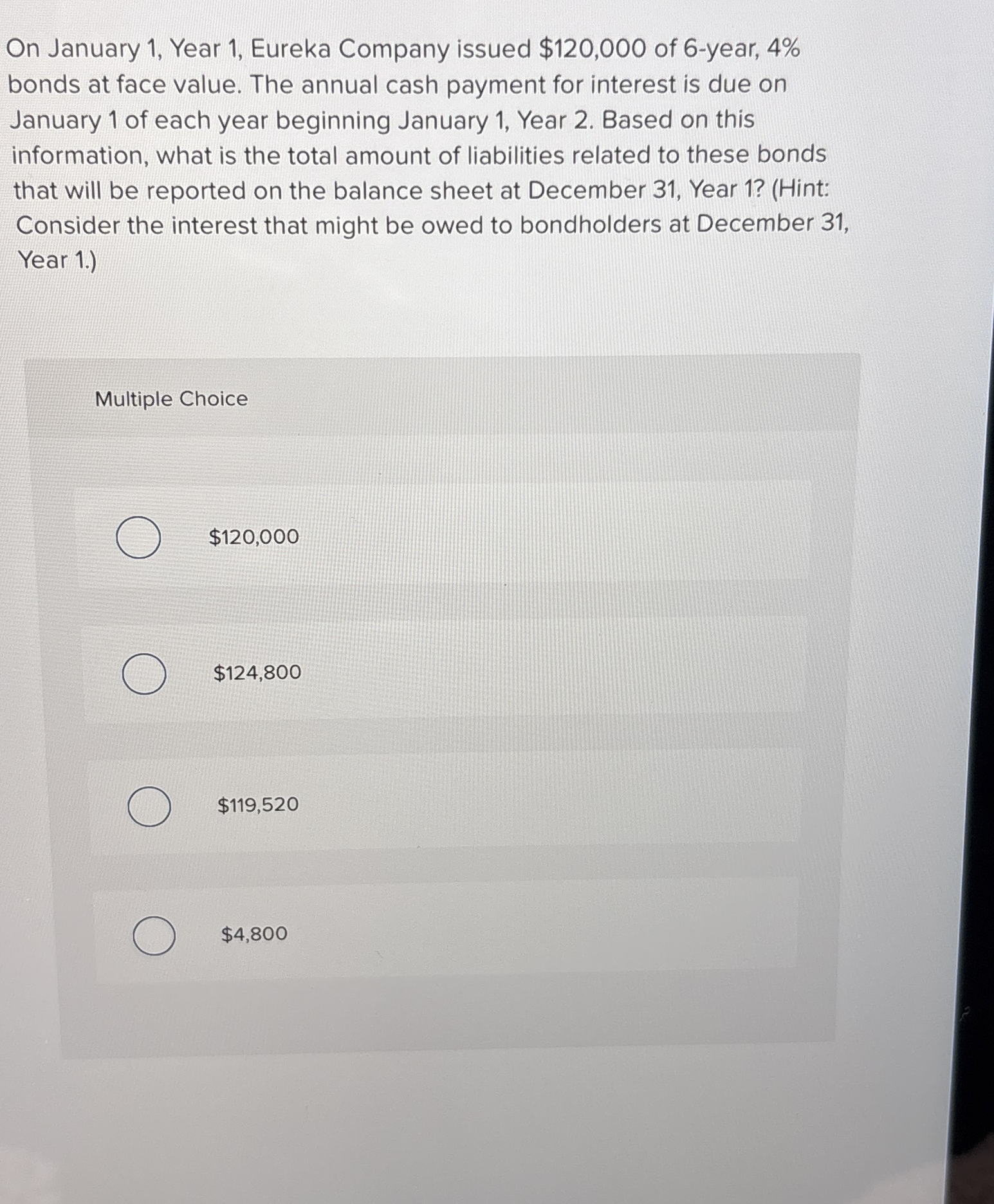 On January 1 , Year 1 , Eureka Company issued $ 1