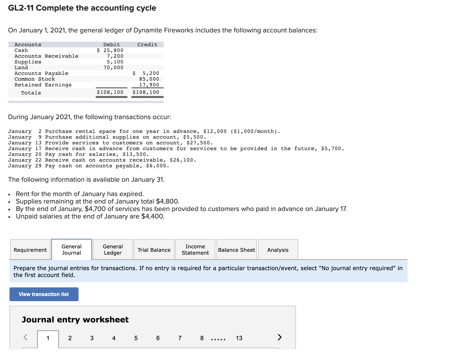 GL2-11 Complete the accounting cycle On January