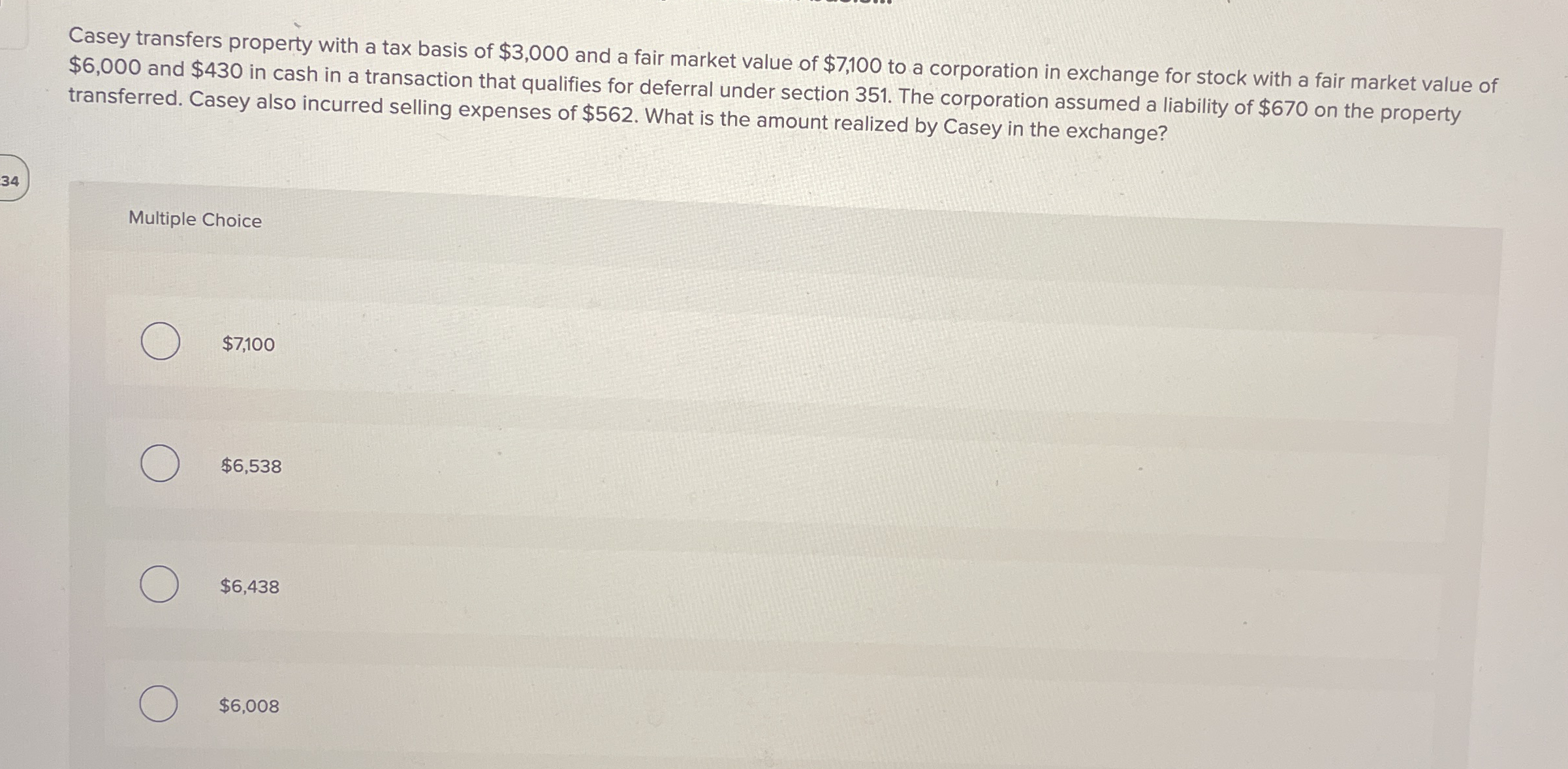 Casey transfers property with a tax basis of $ 3