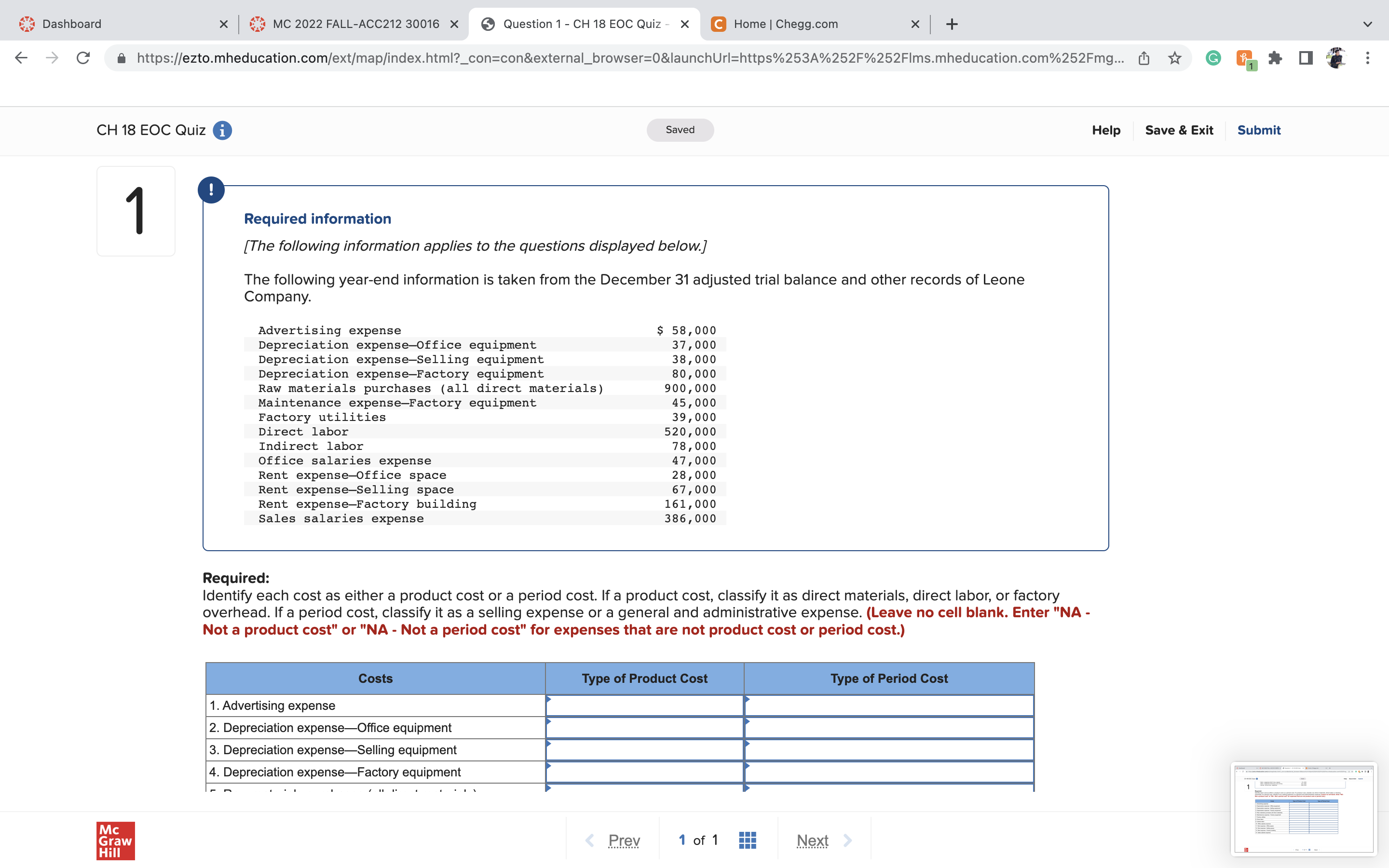 Dashboard x MC 2022 FALL-ACC212 30016 X Question