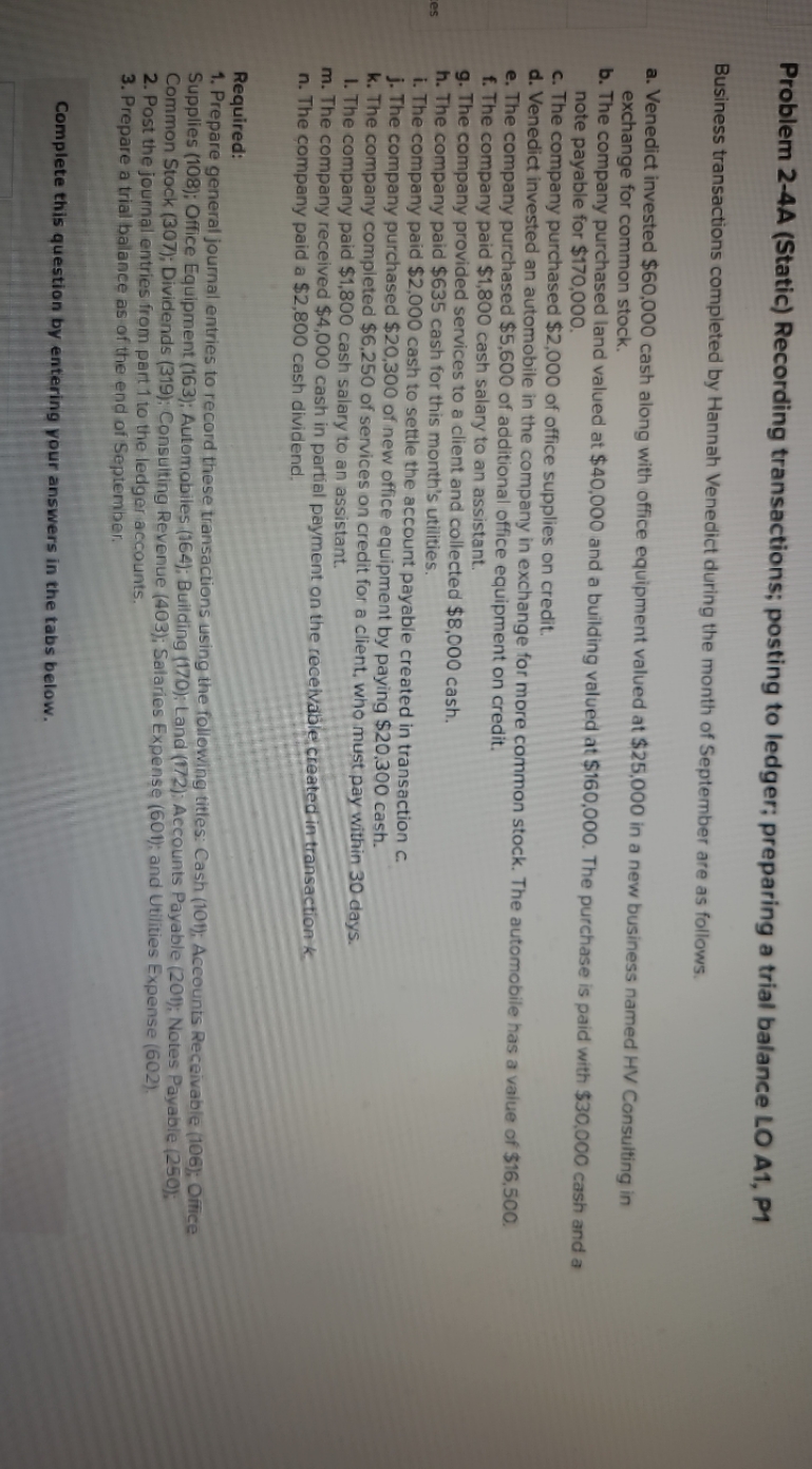 Problem 2-4A (Static) Recording transactions;