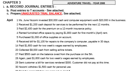CHAPTER 3 ADVENTURE TRAVEL - YEAR 2008 1. a.